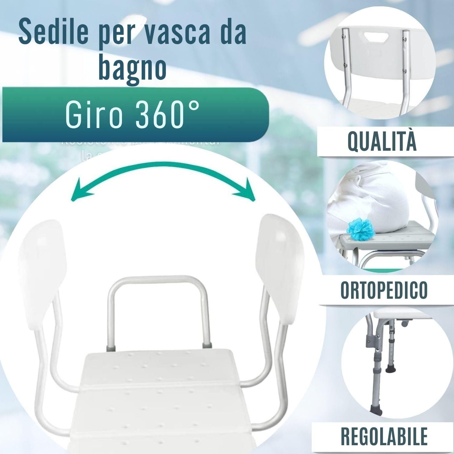 OrtoPrime Sedile per Vasca da Bagno per Anziani – Sedia per Vasca da Bagno Sicura – Seduta Vasca da Bagno Anziani Regolabile – Sgabello per Doccia