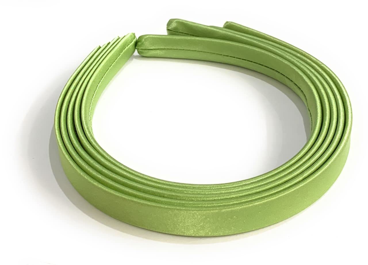 5 x 15mm Thick Plain Satin Headbands Pack School Girls Alice Hair Band DIY Headband Set UK (Sage Green), 5 count (Pack of 1)