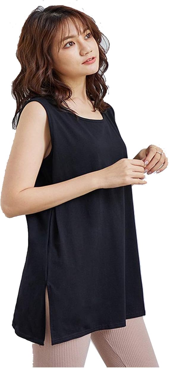 Amazon タンクトップ レディース ロングタンクトップ レイヤード Tシャツ トップス レディース レイヤードトップス 重ね着 レイヤード コーデ スリット ブラック キャミソール タンクトップ 通販