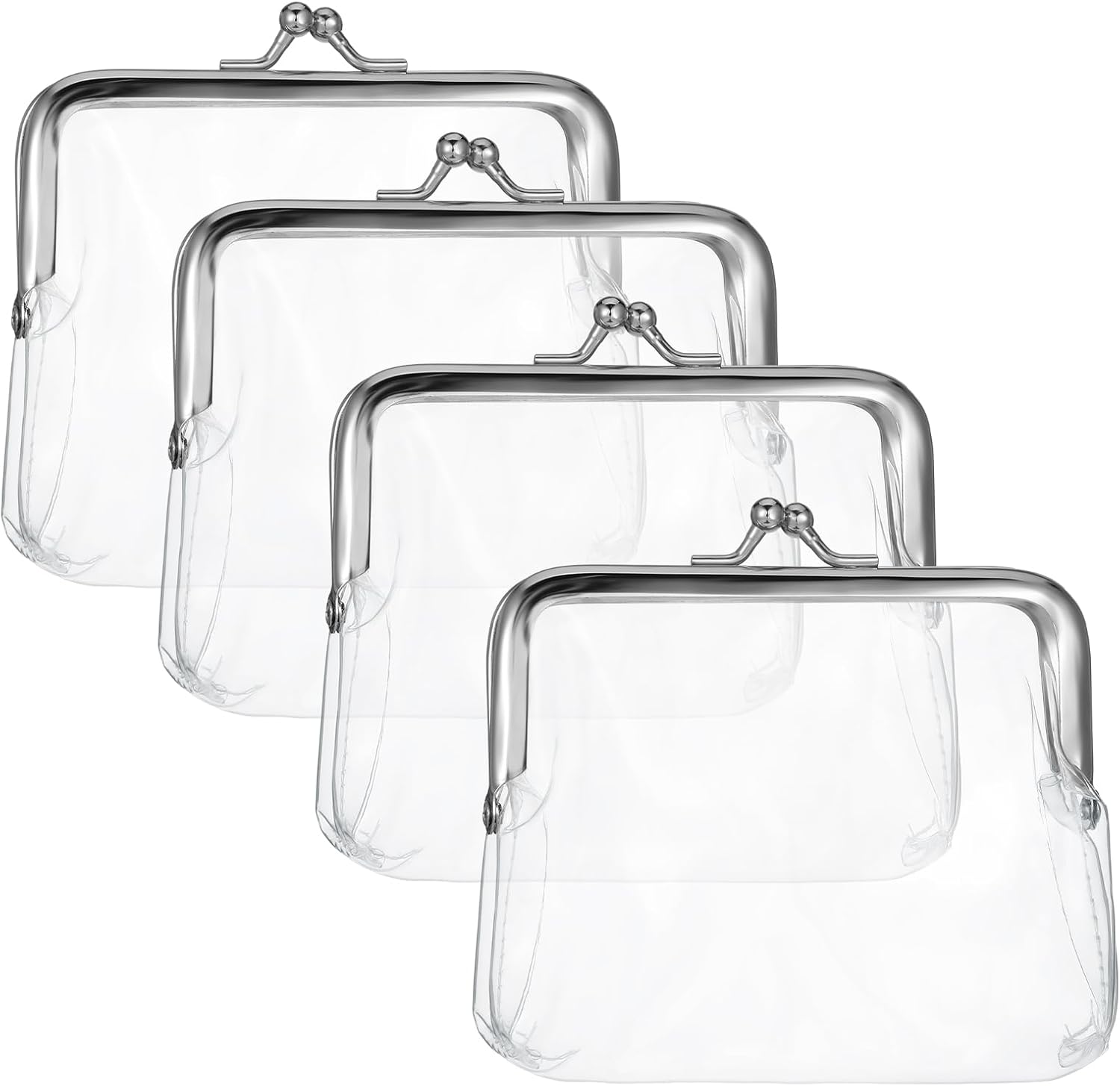 4 Pcs Clear Coin Purse Small Transparent Wallets For Women Metal Kiss Lock Change Pouch Jelly Wallets Pvc Kiss-Lock Clear Wallet Transparent Change Purse Kiss Lock Plastic Pvc Coin Wallet For Wome