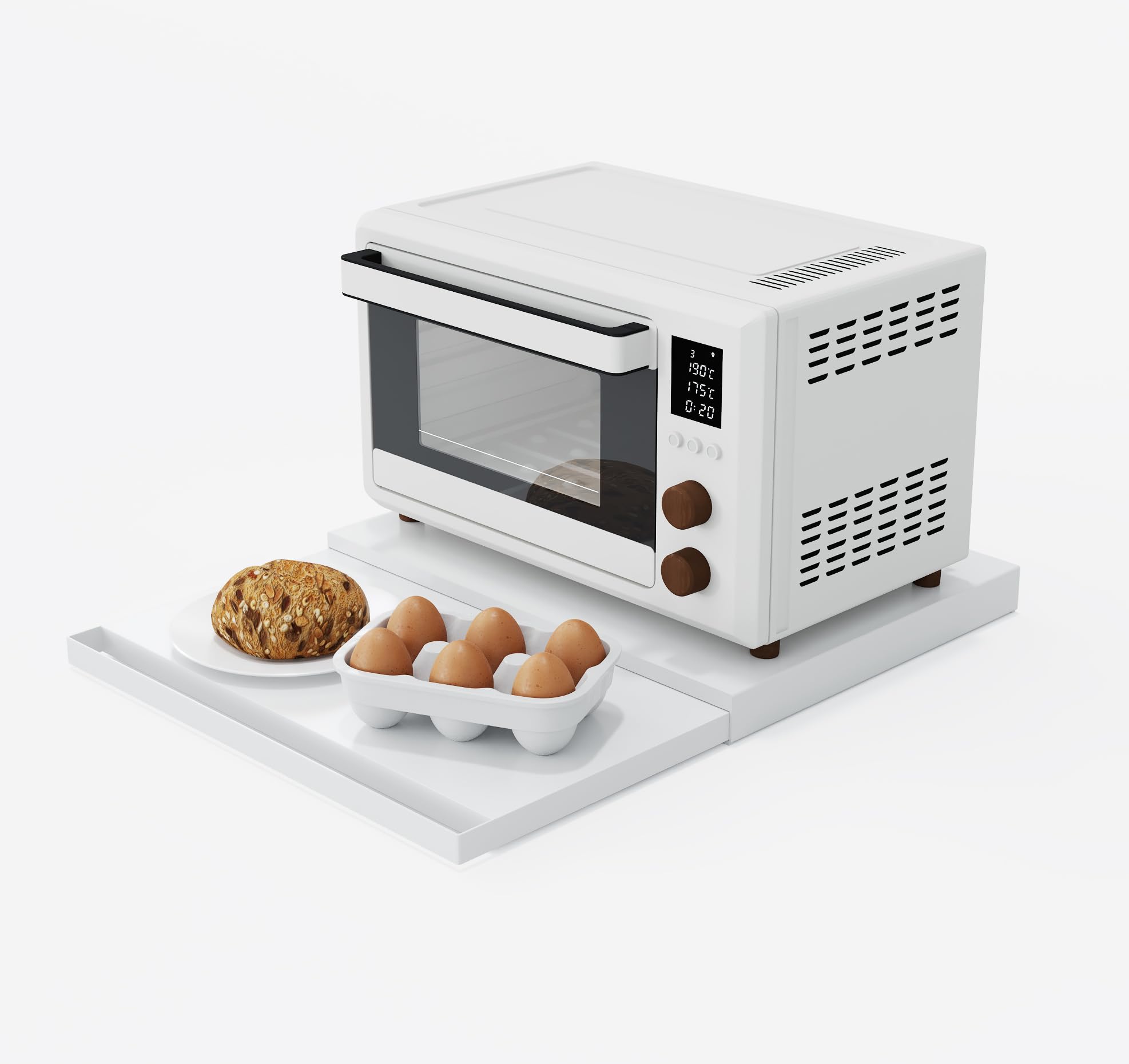 VibeNest Steel Microwave Stand with Pull-Out Shelves | Countertop Organizer for Compact Microwaves, Coffee Station & Kitchen Appliance Storage (White+