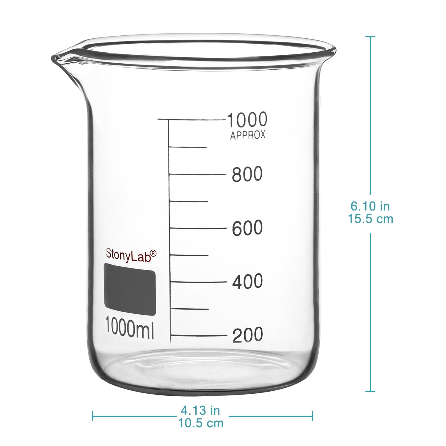 stonylab Szklana Zlewka 1 Opakowanie, Borokrzemianowa Szklana Miarowa Zlewka Niska Griffina z Wylewem, 1000 ml