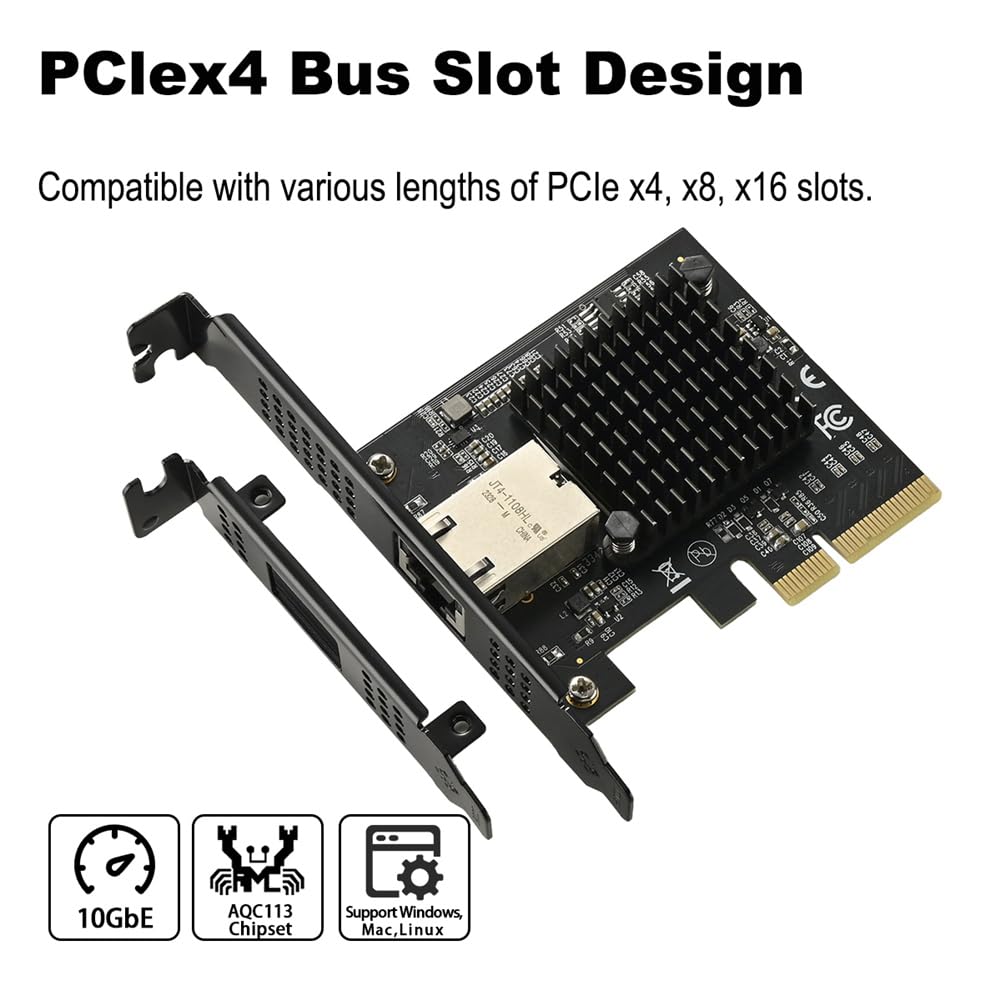 Scheda di Rete PCIE AQC113 da 10 Gbps A Porta Singola RJ45 Interfaccia PCIex4 1G/2,5G/5G/10 Gbps Ethernet LAN Cablata Win10/11