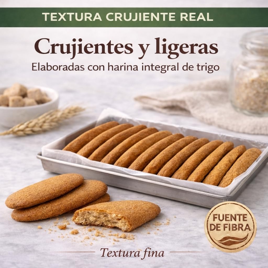 LAPASION - Bizcochos crujientes integrales | Lenguas integrales | Sobaos Tostado | Fuente de fibra | Cereales Integrales | 2 Kg