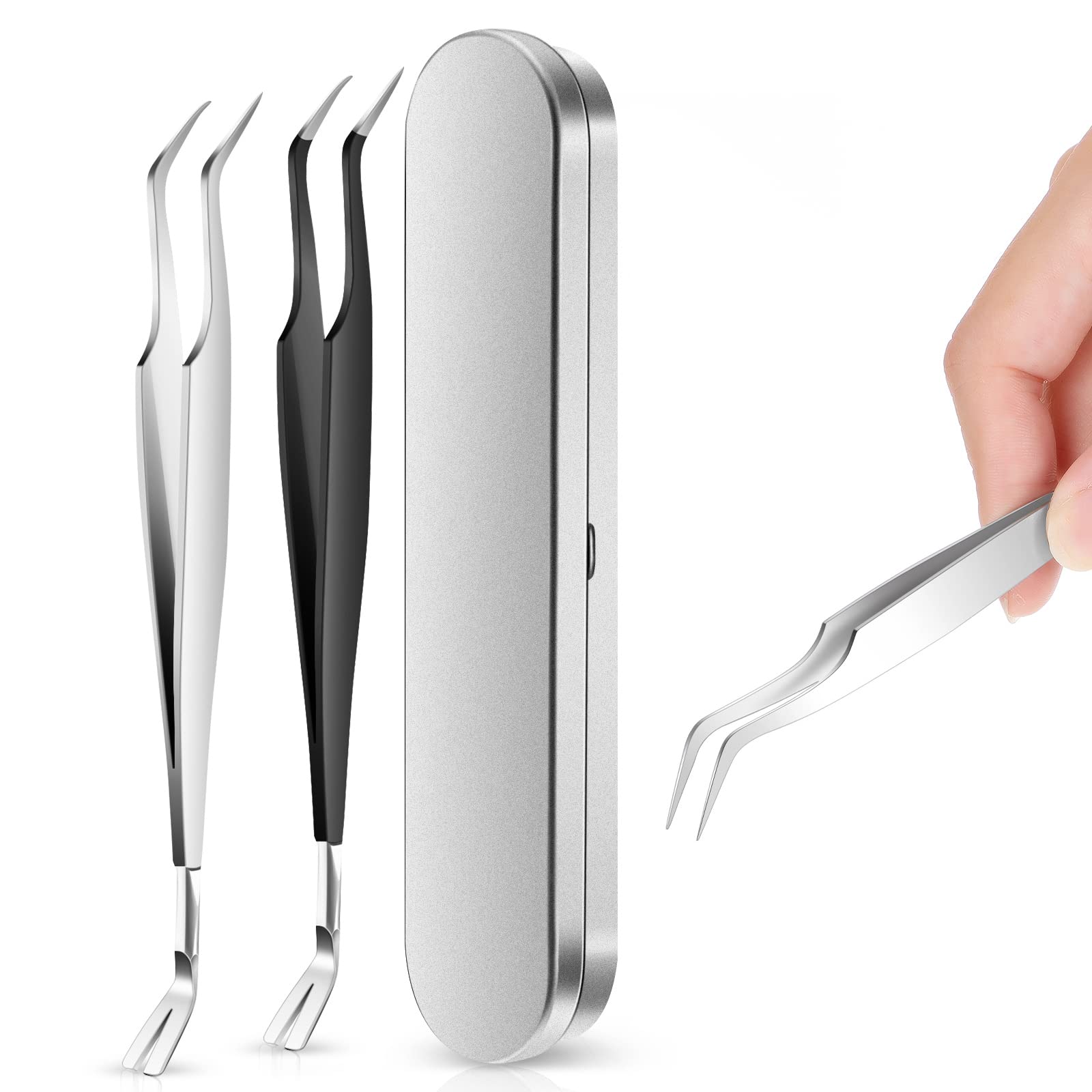 2 Pcs Tick Remover Tools Set Stainless Steel Tick Remover Tick Tweezers Tick Hooks for Dogs with Storage Box for Dogs Cats Pets Humans