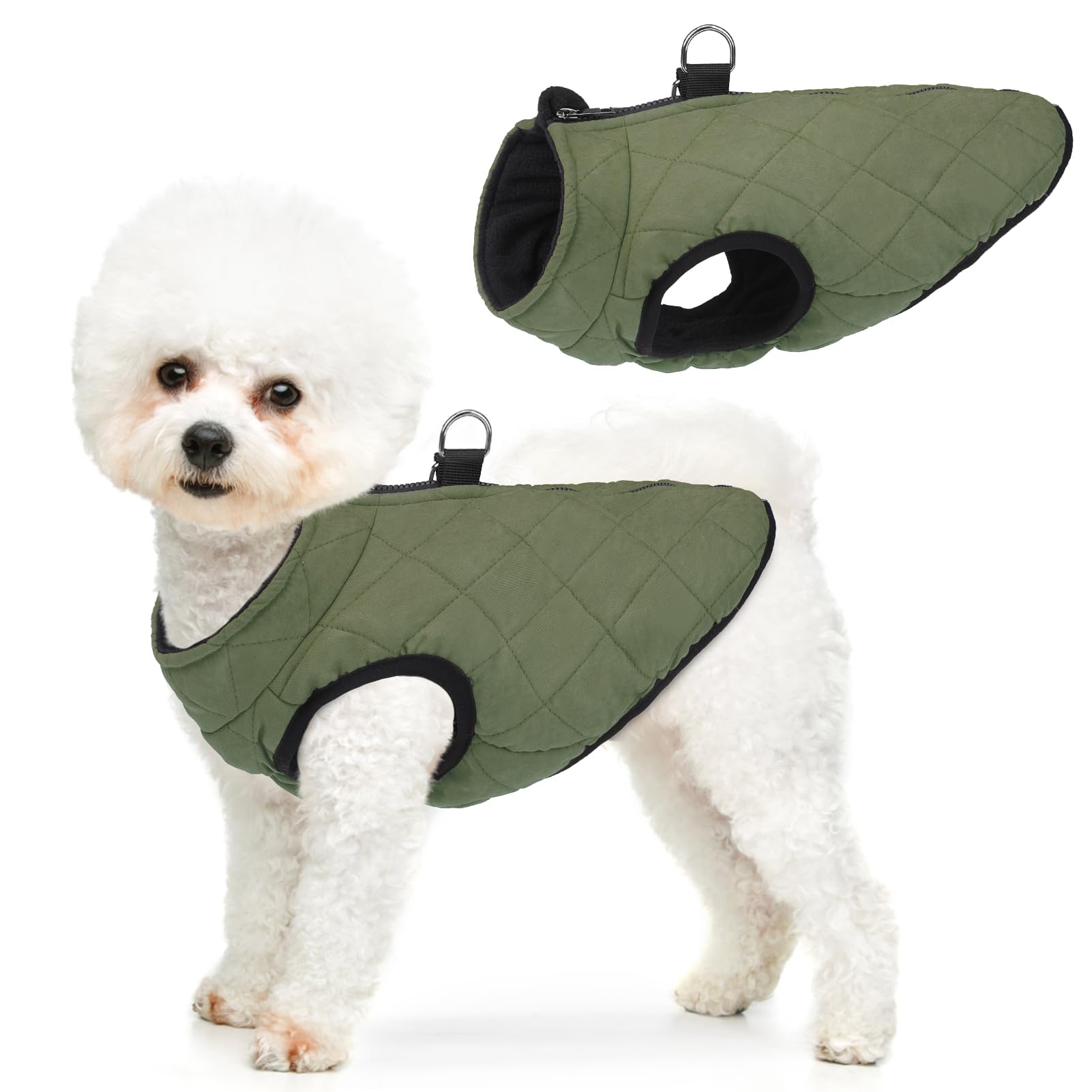 SCENEREAL Winter Dog Vest Coat with Harness Built In, Warm Puppy Jacket for Small Medium Dogs Cold Weather Coats with Zipper