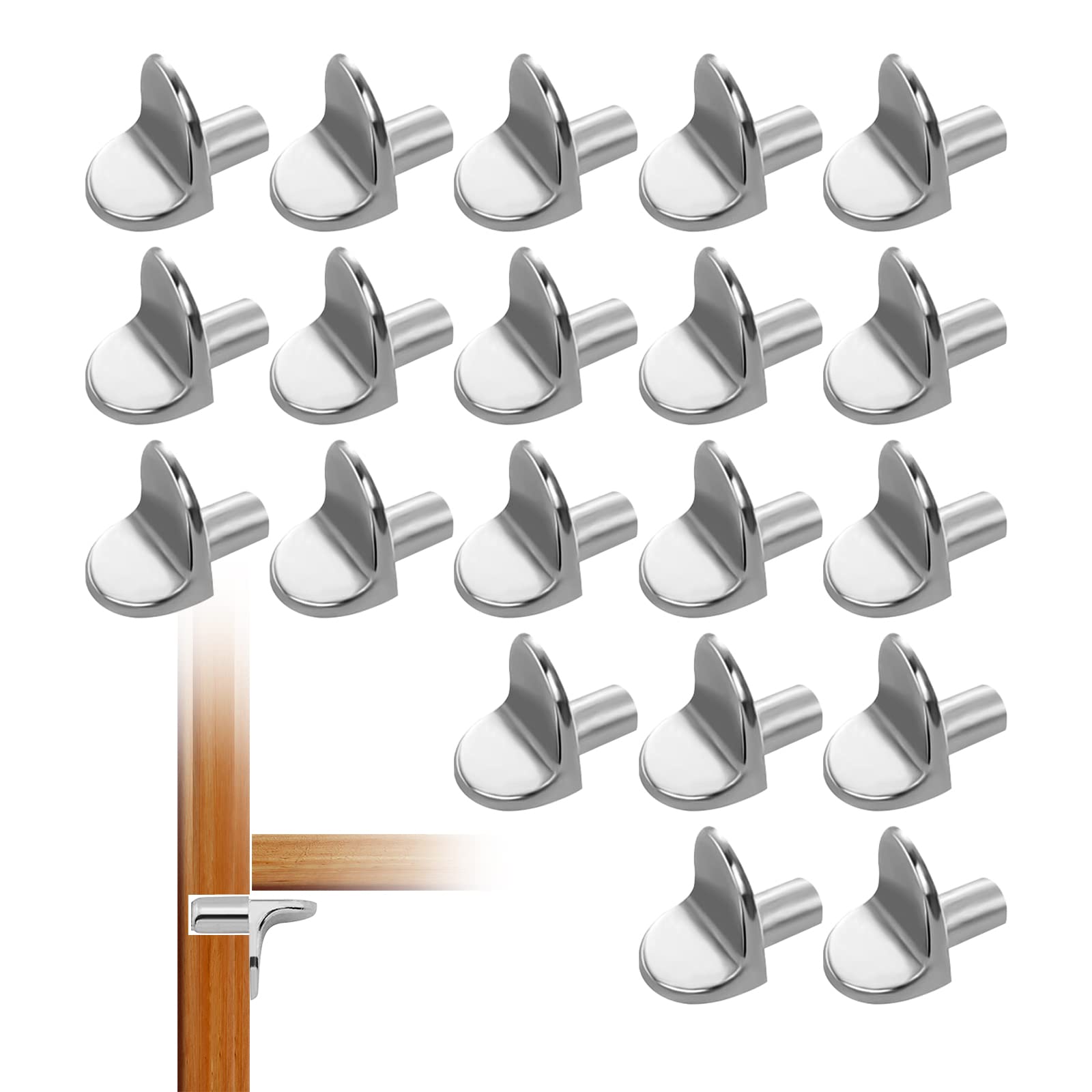 Tinsellns Silver 20 Pcs L-Shaped Metal Shelf Supports Pegs, Polished Nickel Cabinet Furniture Shelf Pins For Furniture Cupboard Closet Bookcase Shelf,