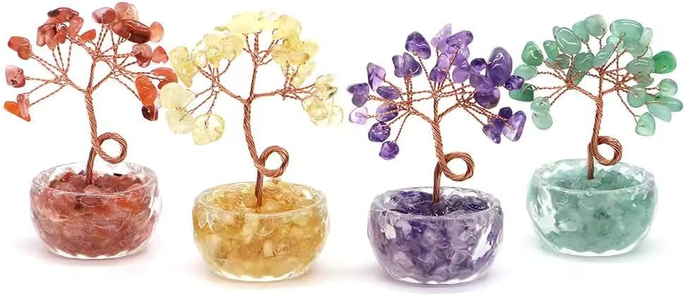 75mm Natural Crystal Money Tree – Citrine, Amethyst, Quartz Gemstones for Feng Shui, Healing, and Home Decoration