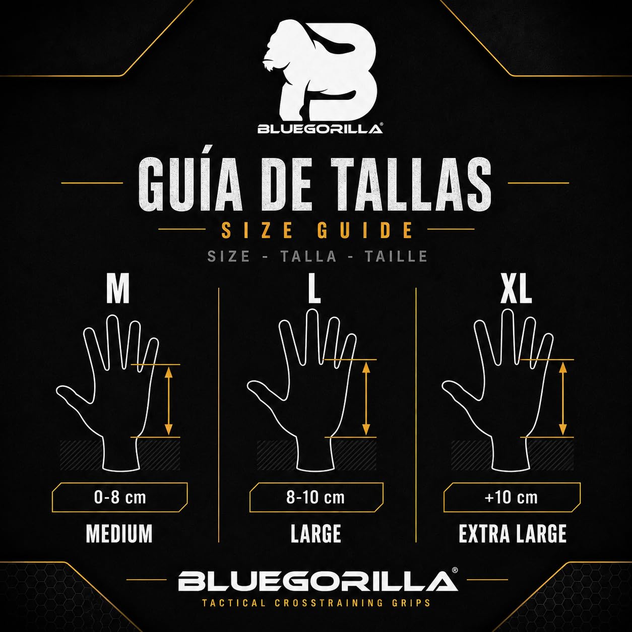 BLUEGORILLA Quad Force - Calleras para Crosstraining. Nuevas y Mejoradas: Grip RX sin Magnesio. Máxima adherencia y protección. Neopreno Reforzado en muñeca para un Mejor Rendimiento.