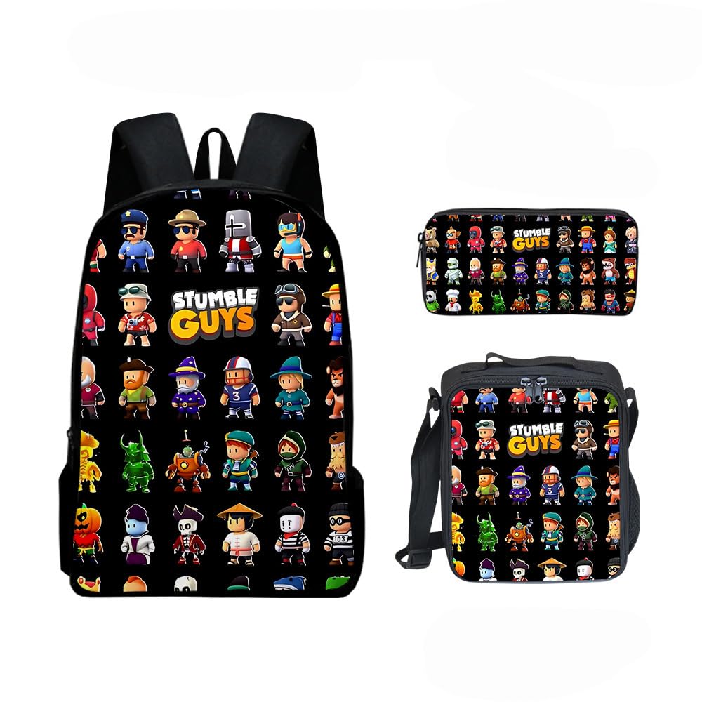 Stumble Guys Bags Lunch Tas Geïsoleerde Potlood Tas Kids Stumble Guys Rugzak voor Jongens Geschenken (5), Oranje