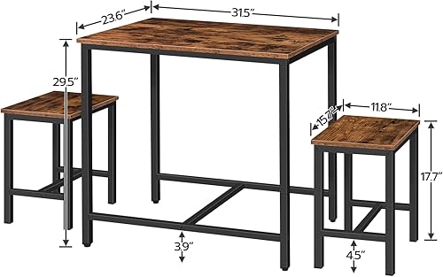 Miniatura 5 de HOOBRO Juego de mesa de comedor industrial de 3 piezas, mesa de cocina, comedor compacto para cocina, comedor, espacio pequeño, rincón de desayuno,