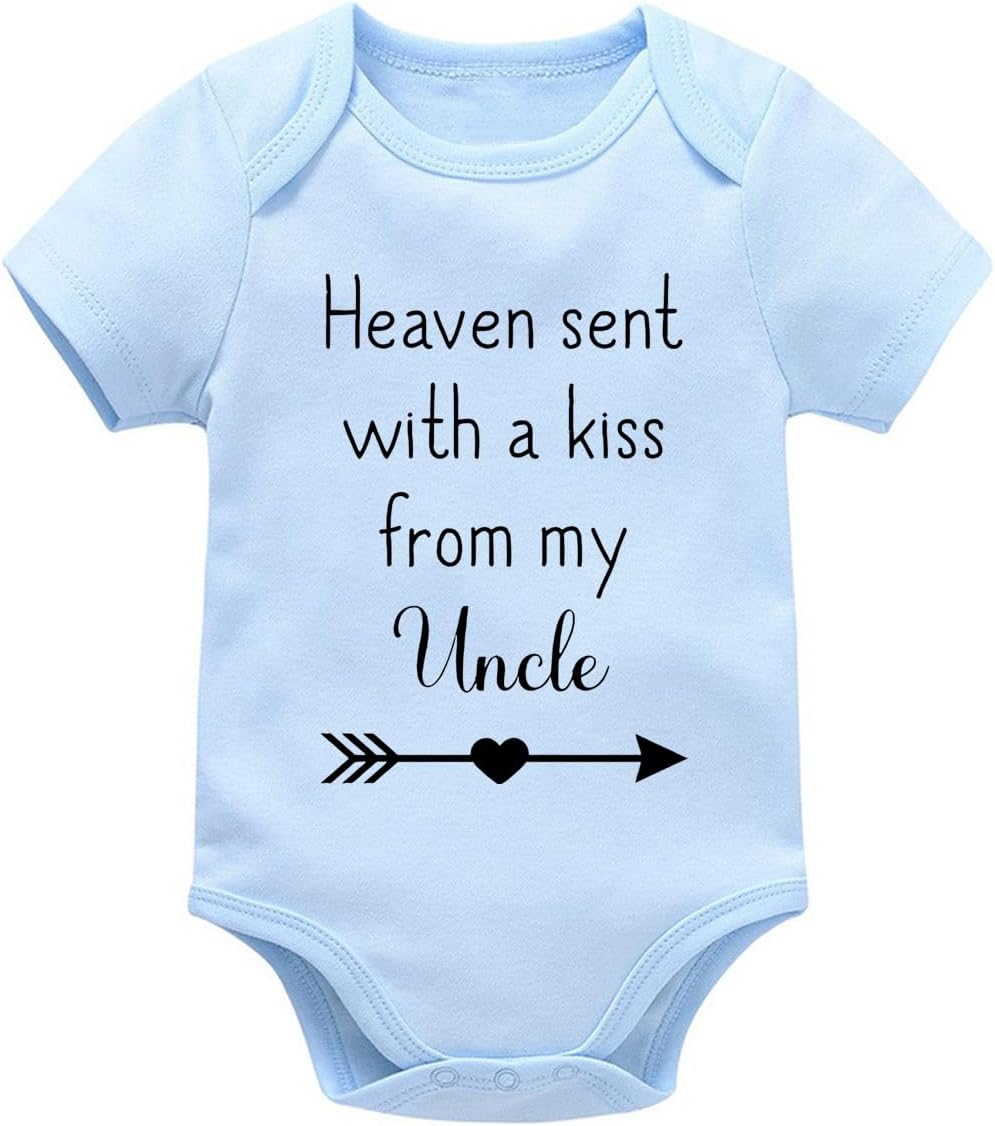 Funny Baby Clothes Heaven Sent with A Kiss from My Uncle Baby Bodysuit Novelty Newborn Infant Boys Girls Clothes