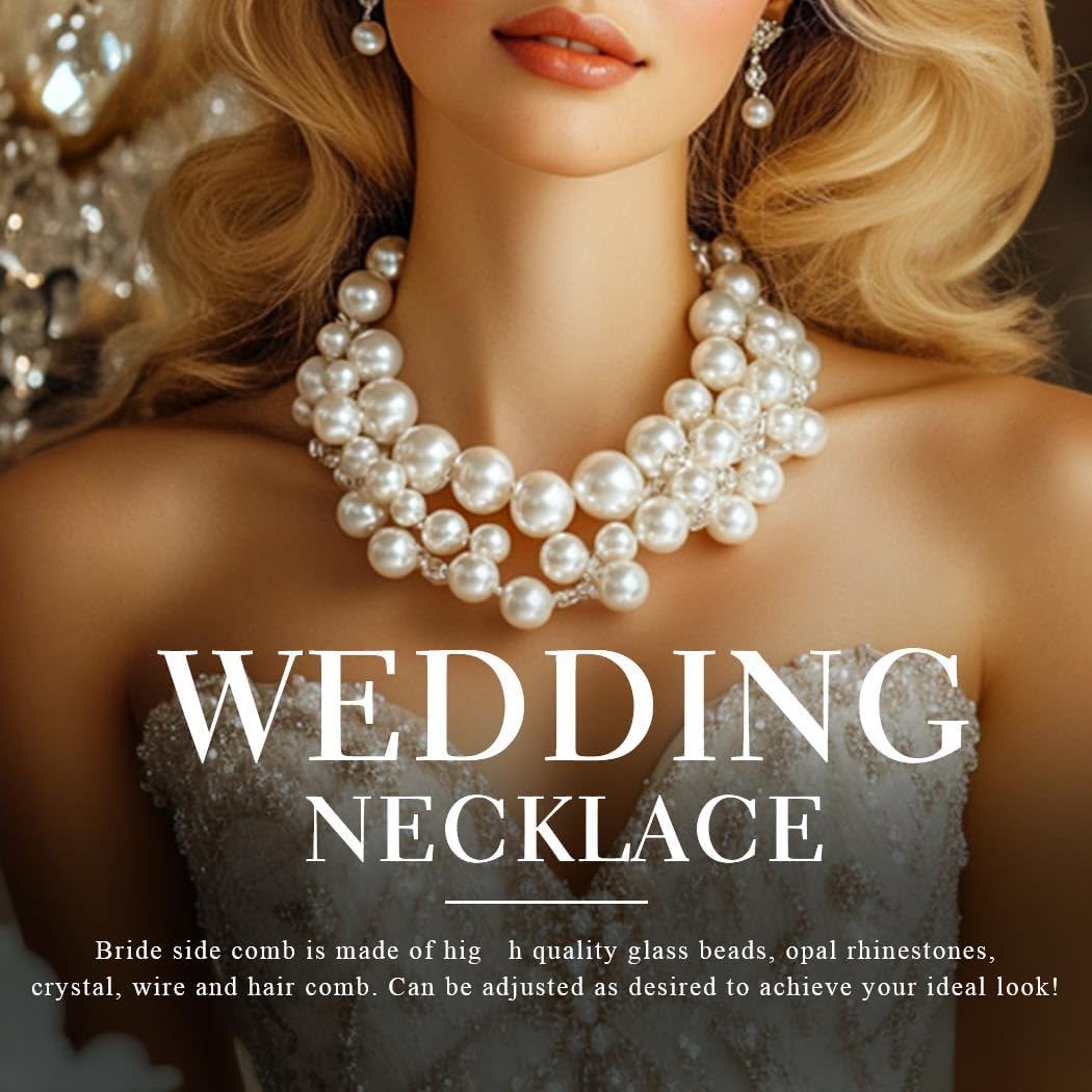 Layered Chunky Pearl Choker Necklace White Big Pearl Necklaces Bridal Wedding Jewelry for Women - Image 7