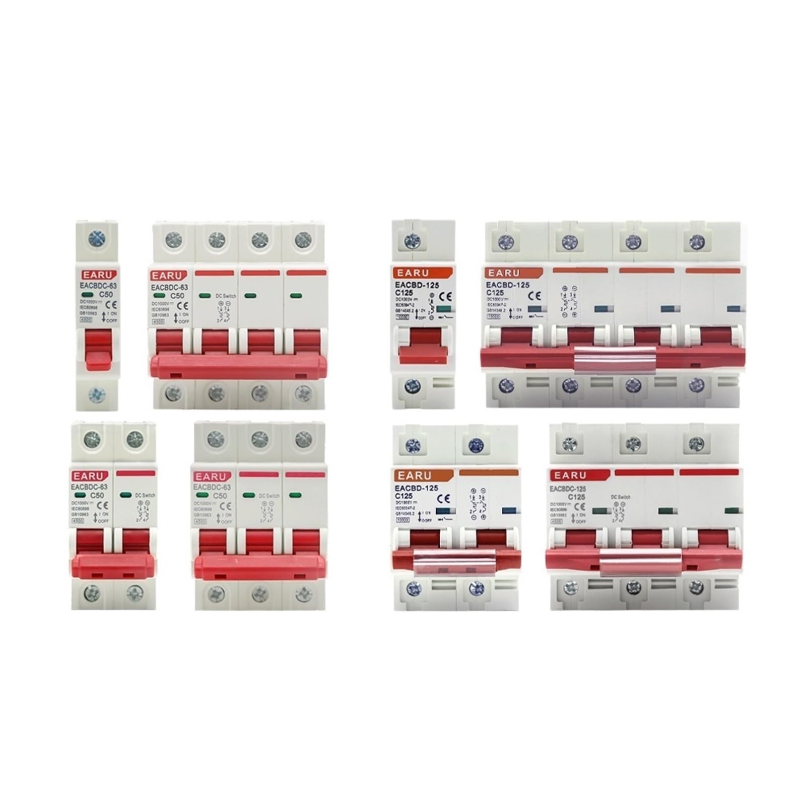 SFJSFIMQ DC 1000V 1P 2P 3P 4P Solar Mini Circuit Breaker Overload Protection Switch6A~63A/80A 100A 125A MCB for Photovoltaic PV System(50A,3P)
