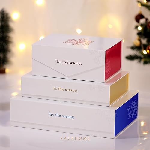 Miniatura 3 de PACKHOME 5 cajas de regalo de Navidad de 13 x 9.7 x 3.4 pulgadas, cajas de regalo grandes con tapas, cajas resistentes para camisas con tapas