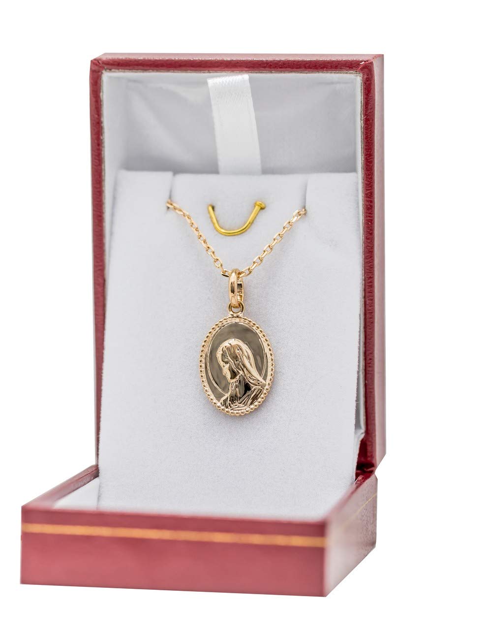 Collier avec médaille VIERGE MARIE | plaqué or véritable | chaine de 40cm | Personnalisable avec gravure | ensemble avec boite | Cadeau Femme et enfant