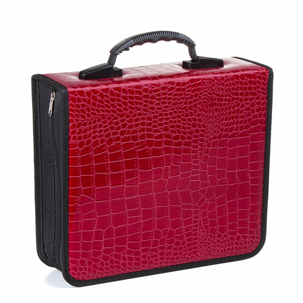 Gatuida 2 Pezzi CD Bag in Pu Rosso capacità 400 CD Chiusura a Cerniera Manico Ergonomico e Dvd per Auto e Casa