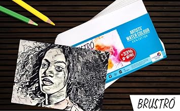 BRUSTRO Artists 25% Cotton Watercolour Paper| 300 GSM, A5,Cold Pressed | Pack of 24 Sheets | Ideal for Artist, Professional Drawing, Painting Dry & Wet, Fine Arts Students
