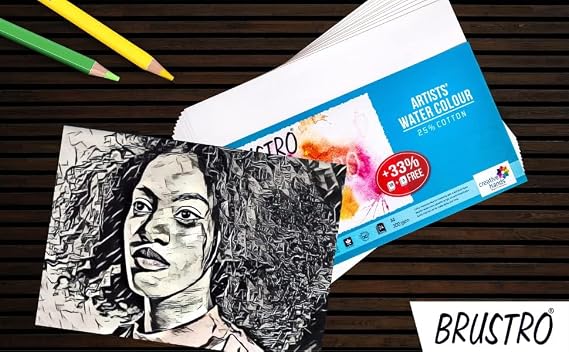 BRUSTRO Artists 25% Cotton Watercolour Paper| 300 GSM, A5,Cold Pressed | Pack of 24 Sheets | Ideal for Artist, Professional Drawing, Painting Dry & Wet, Fine Arts Students
