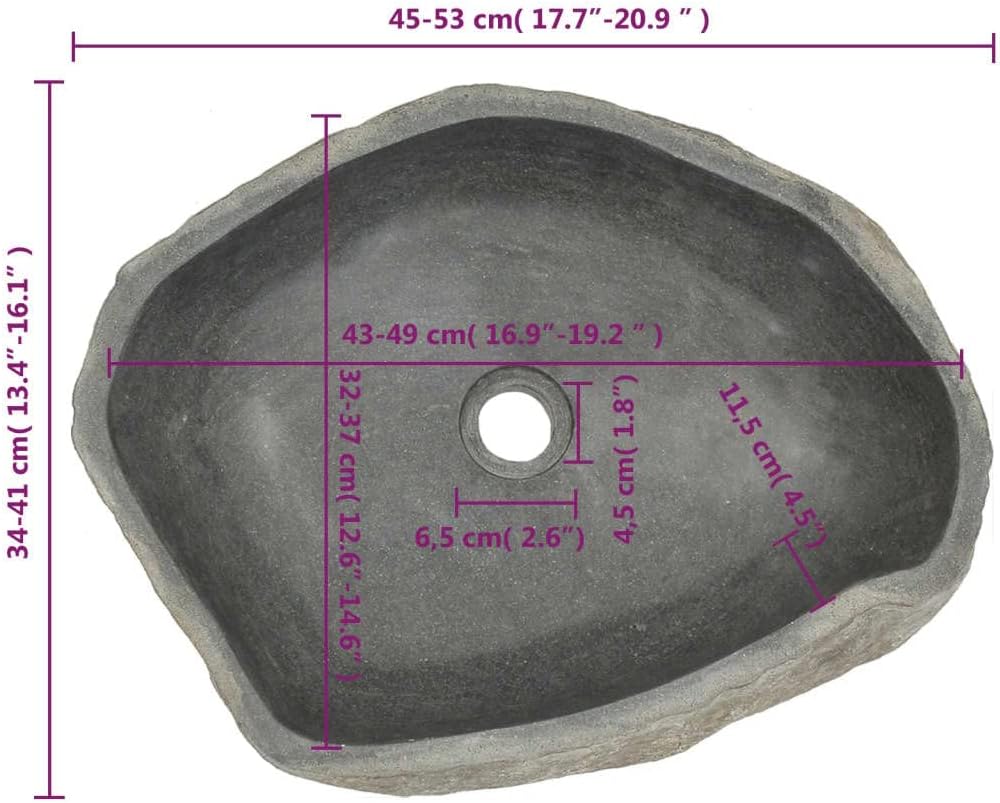 Bathroom Vessel Sink Oval Wash Basin River Stone for Hotel Art Basin, Above Counter Oval Washbowl Bathroom Lavatory Hotel Bowl Basin 17.7"-20.9"(B)