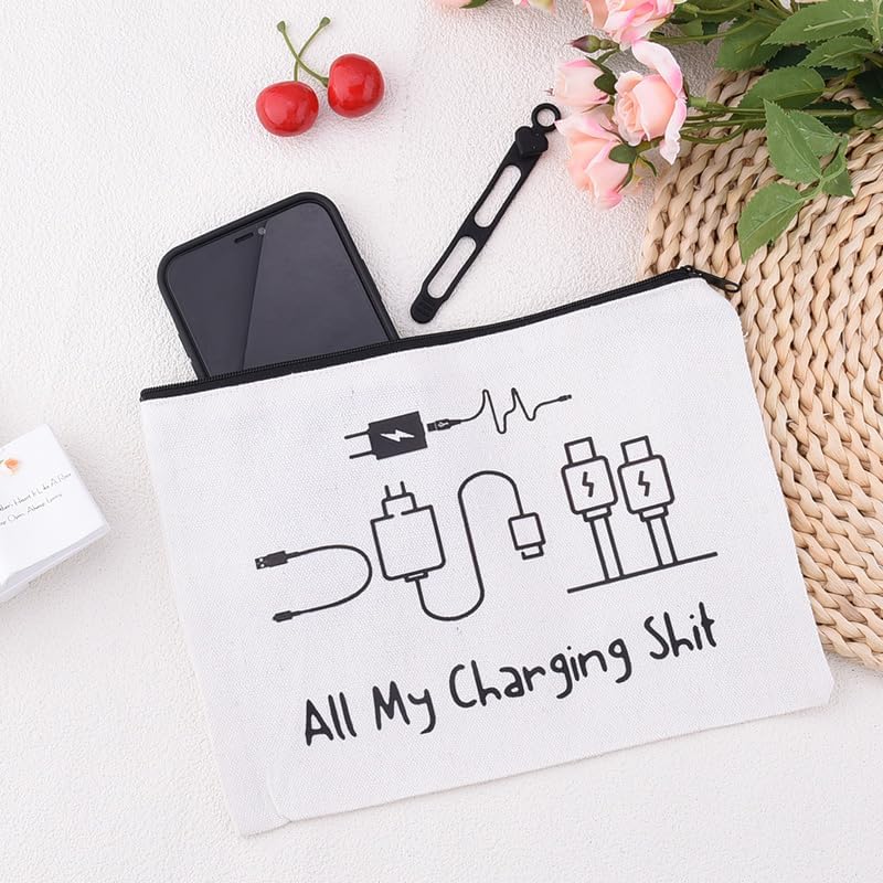 Funny Charging Makeup Bags for Women Men All My Charging Shit Travel Cosmetic Bag for Daughter Friends Birthday Christmas Gift for Women Men Charger Organiser Bags with Zipper Toiletry Bag Pouchs - Image 6