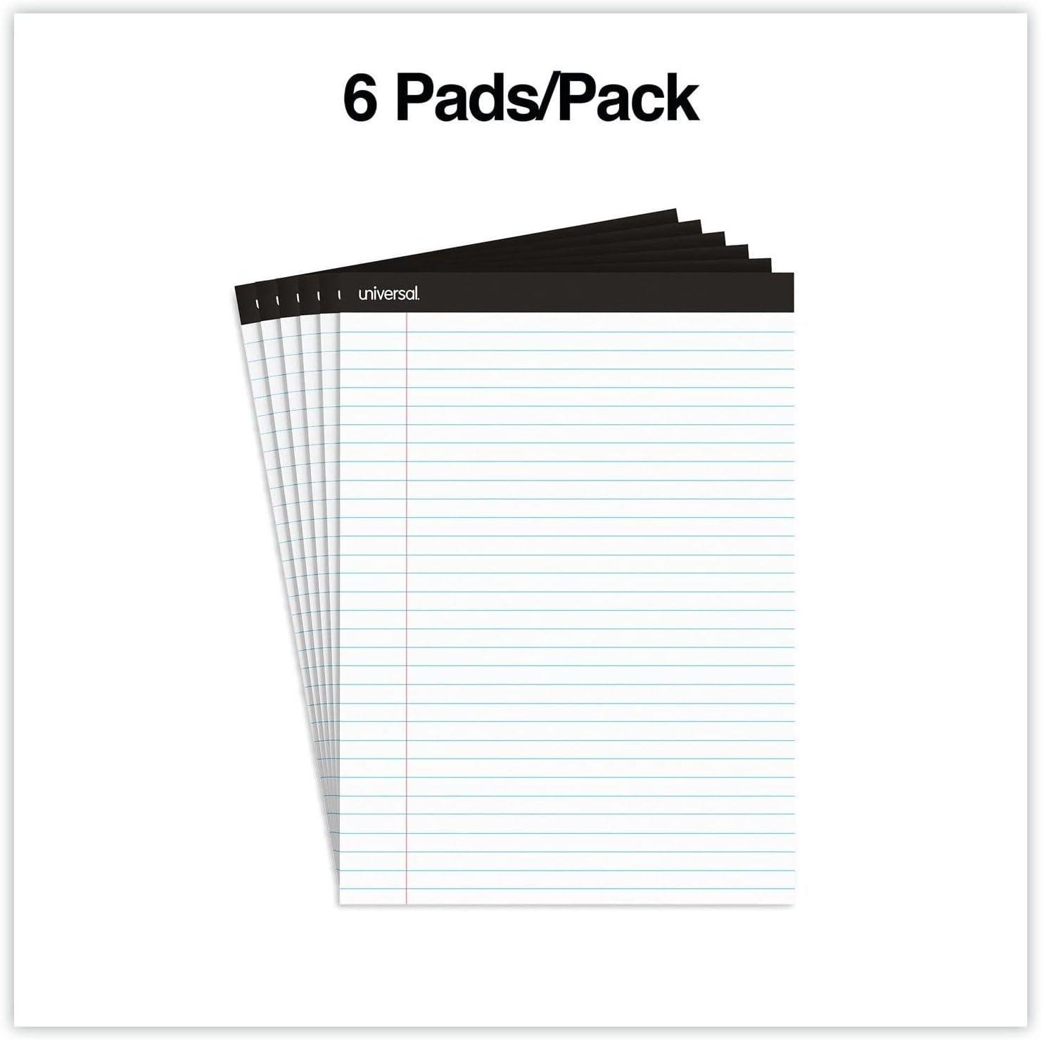 Universal UNV30630 8.5 in. x 11 in. 50 Sheets Black Headband Premium Ruled Writing Pads - White (6/Pack)