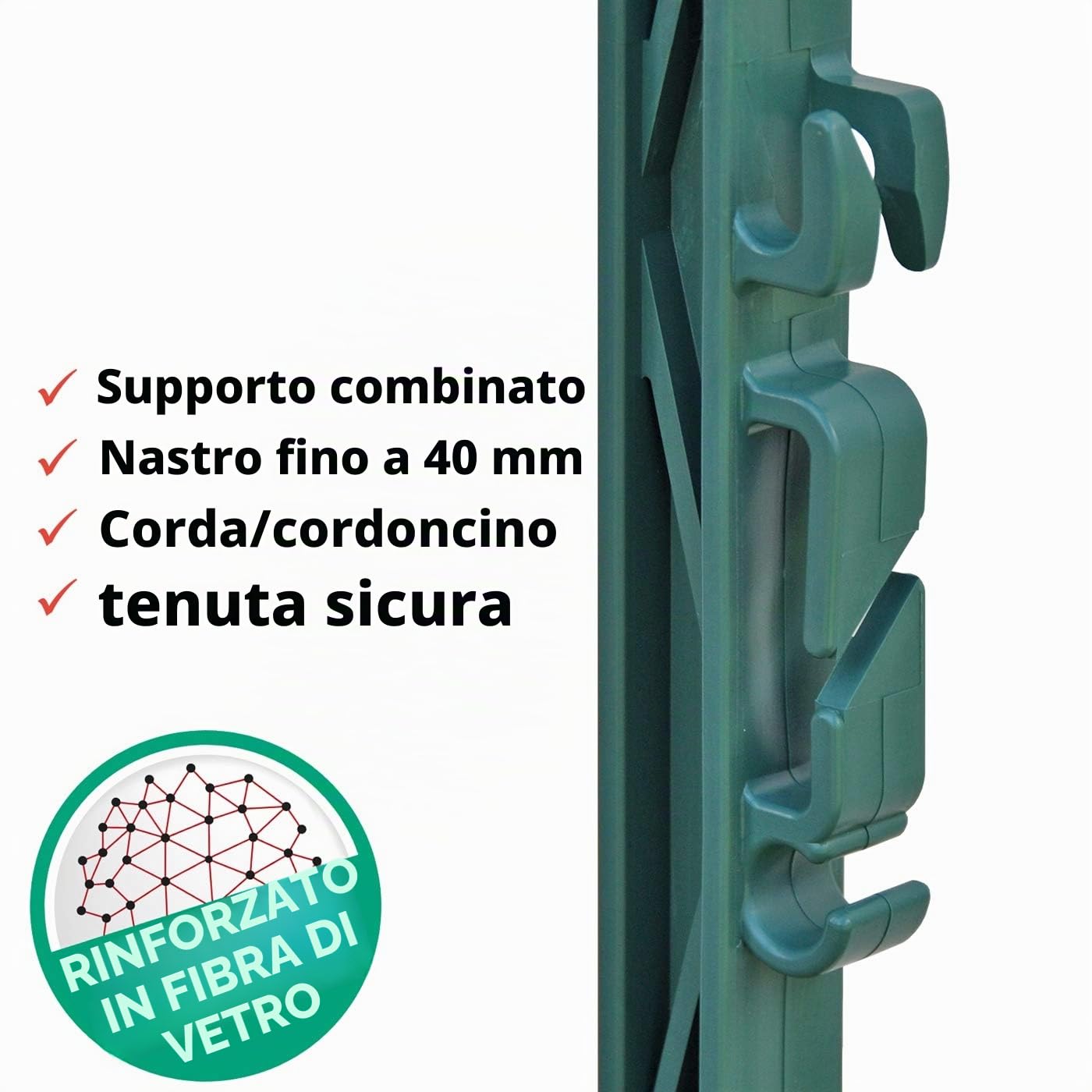 VOSS.farming 20 pz. Pali, recinzioni elettriche, in plastica Rinforzata con Fibra di Vetro, Lunghezza 157 cm, con Staffa, Colore Verde