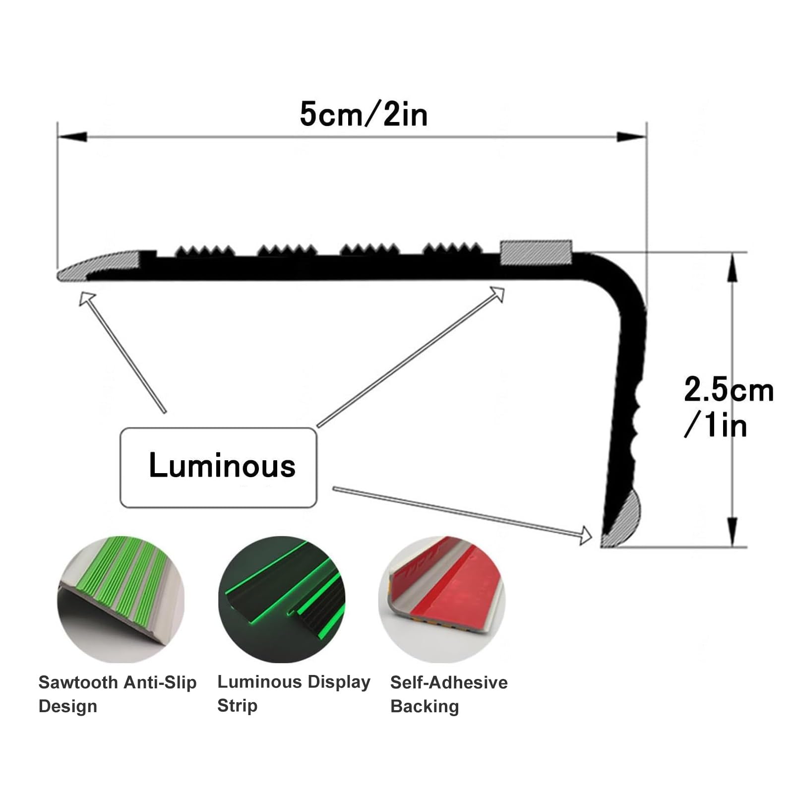 Odblaskowa antypoślizgowa taśma bezpieczeństwa L-Sd 500 cm / 1000 cm, 50 mm x 25 mm, świecąca w ciemności, idealna dla seniorów i dzieci (zielona, 1000 cm)