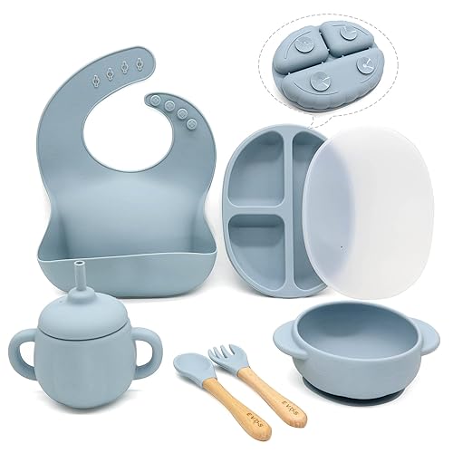 Miniatura 7 de EVOS - Juego de alimentación de silicona para bebés  Juego de destete para bebés  Placa de succión y cuenco  Babero  Taza de paja a prueba de fugas