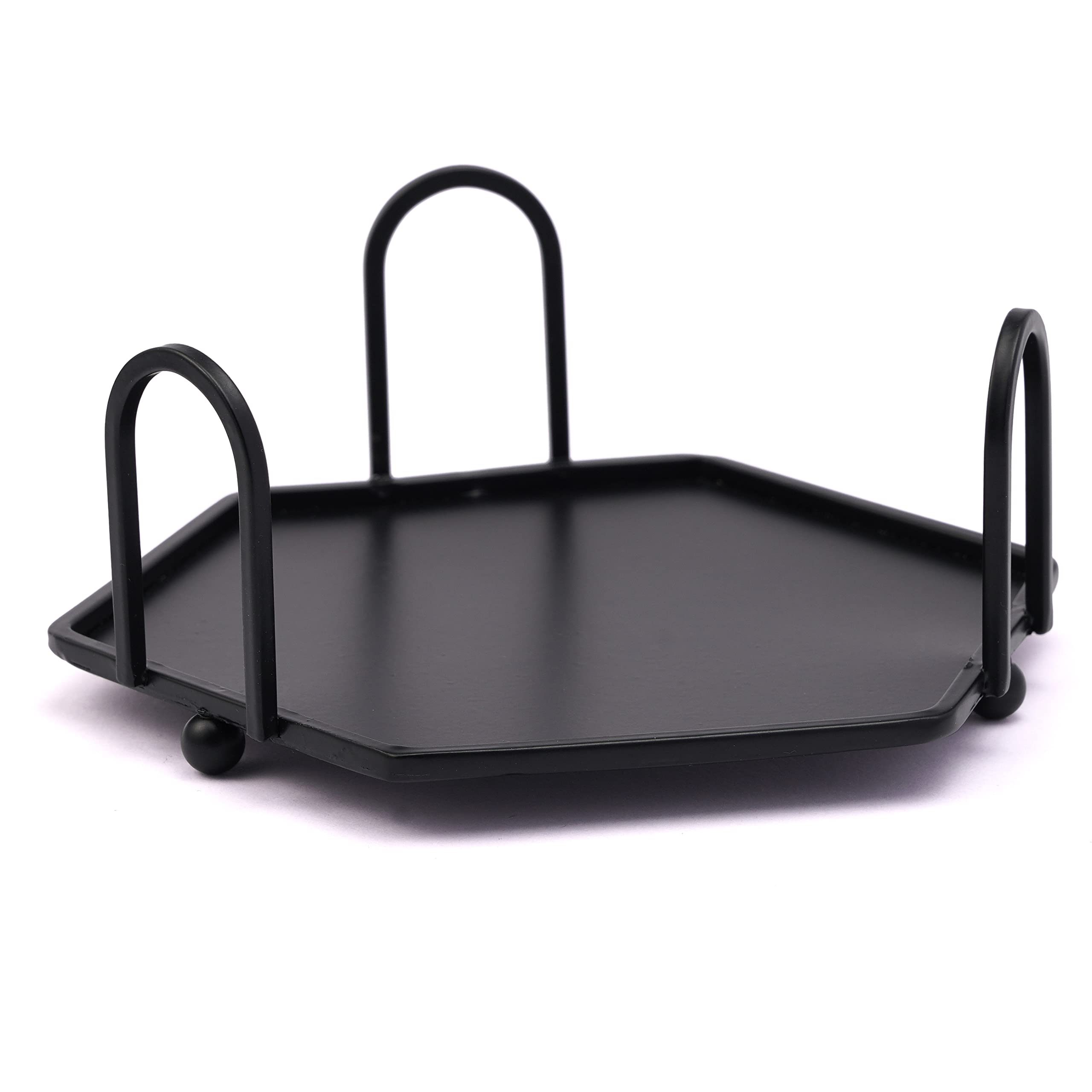 ENKORE Coaster Holder - XLarge Black Metal Rack Hold 8 Pieces Round, Square or Hexagon Mat Made of Ceramic, Marble Stone, Agate, Steel, Cork Wood, Felt, Slat, Silicone, Leather - Sold Without Coasters