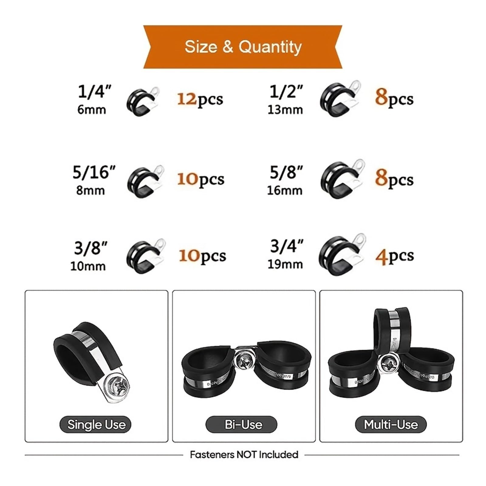 Kit Surtido De Abrazaderas For Cables, Abrazaderas For Tubos De Acero Inoxidable Con Almohadilla De Goma