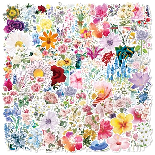 G2PLUS 100 Stickers Fleurs Aquarelle, Lot d’Autocollants Floraux Élégants, Autocollant Fleur pour Scrapbooking, Carnets, Agendas, Récompenses Enfants et...