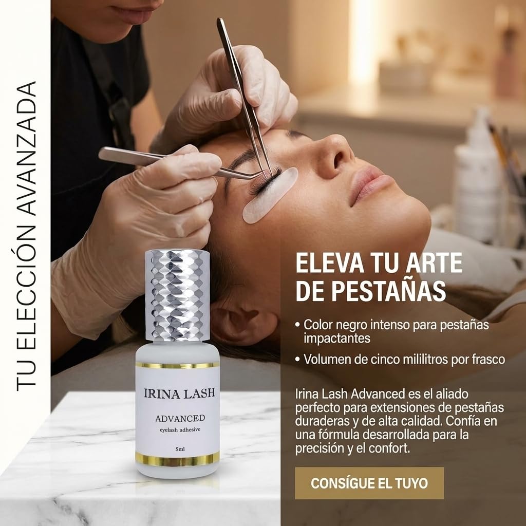 Pegamento para Pestaña Pelo a Pelo Advanced | Para Extensiones Negro 5 ml | 2 Seg Secado | 6 Semana de Retención | Sin Latex Bajo en Olores y Vapores | Resistente al Agua Certificado Irina Lash