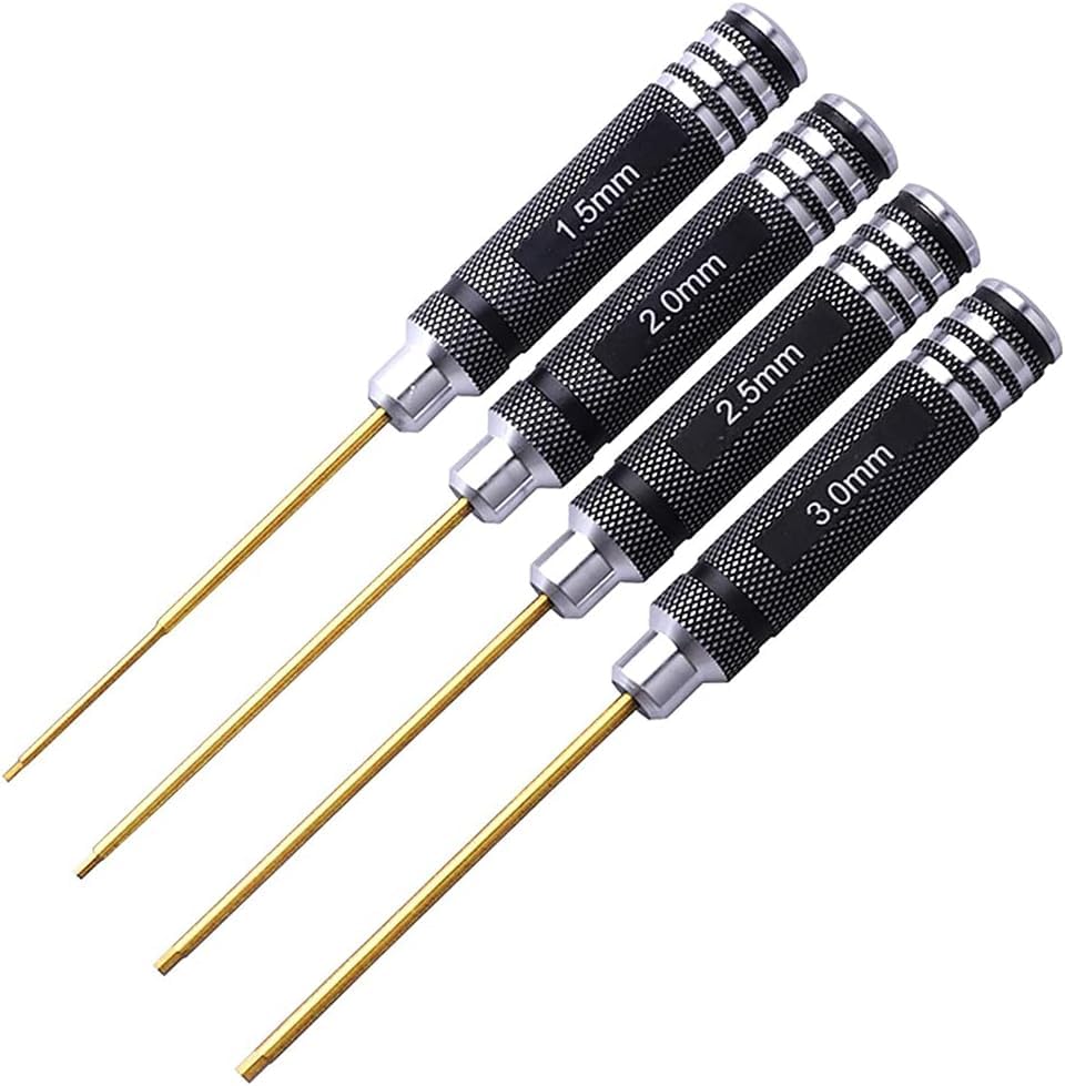 IDUINO 4pcs Hex Screw Driver Set 1.5mm 2.0mm 2.5mm 3.0mm Allen Wrench Keys Screwdriver Kit RC Repair Tools Kit for Traxxas RC Car Drone Multi-Axis Helicopter Arrma Axial Losi Redcat Racing