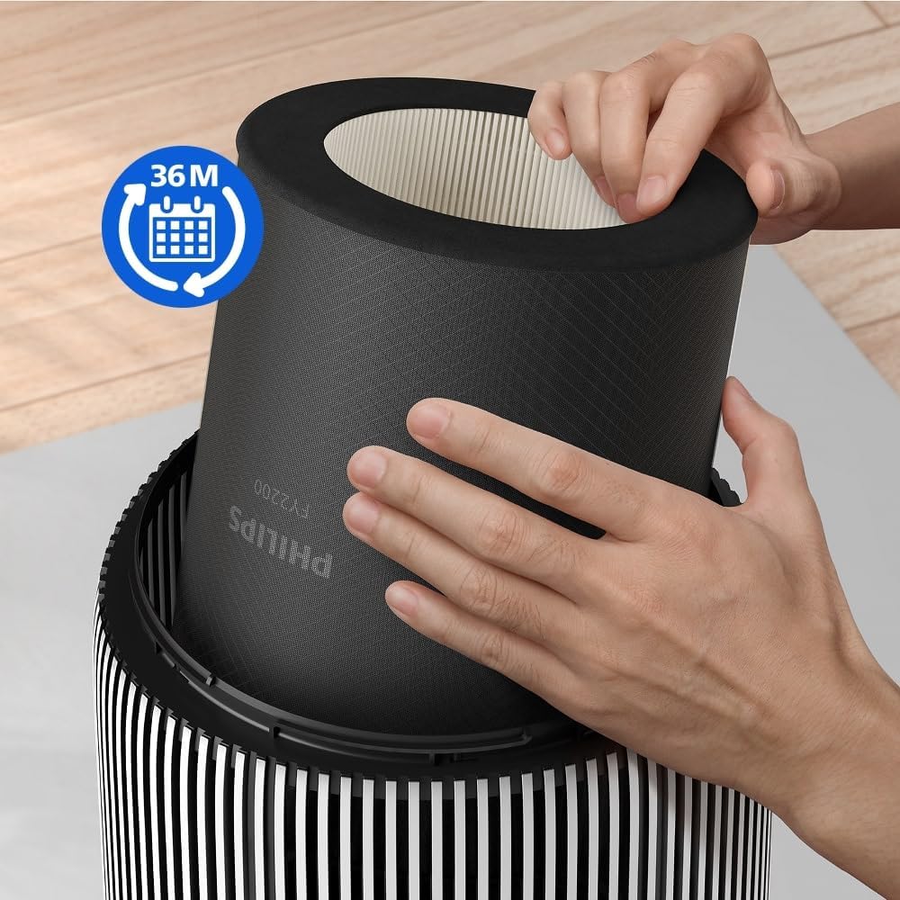 Hands installing Philips FY2200/30 filter into an air purifier