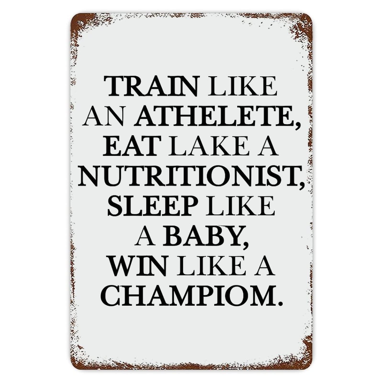 ENEDNATE Funny Vintage Metal Sign Train Like An Athelete Aluminum Sign 8x12 inch Metal Tin Sign Retro Wall Door Hanger Decor Sign