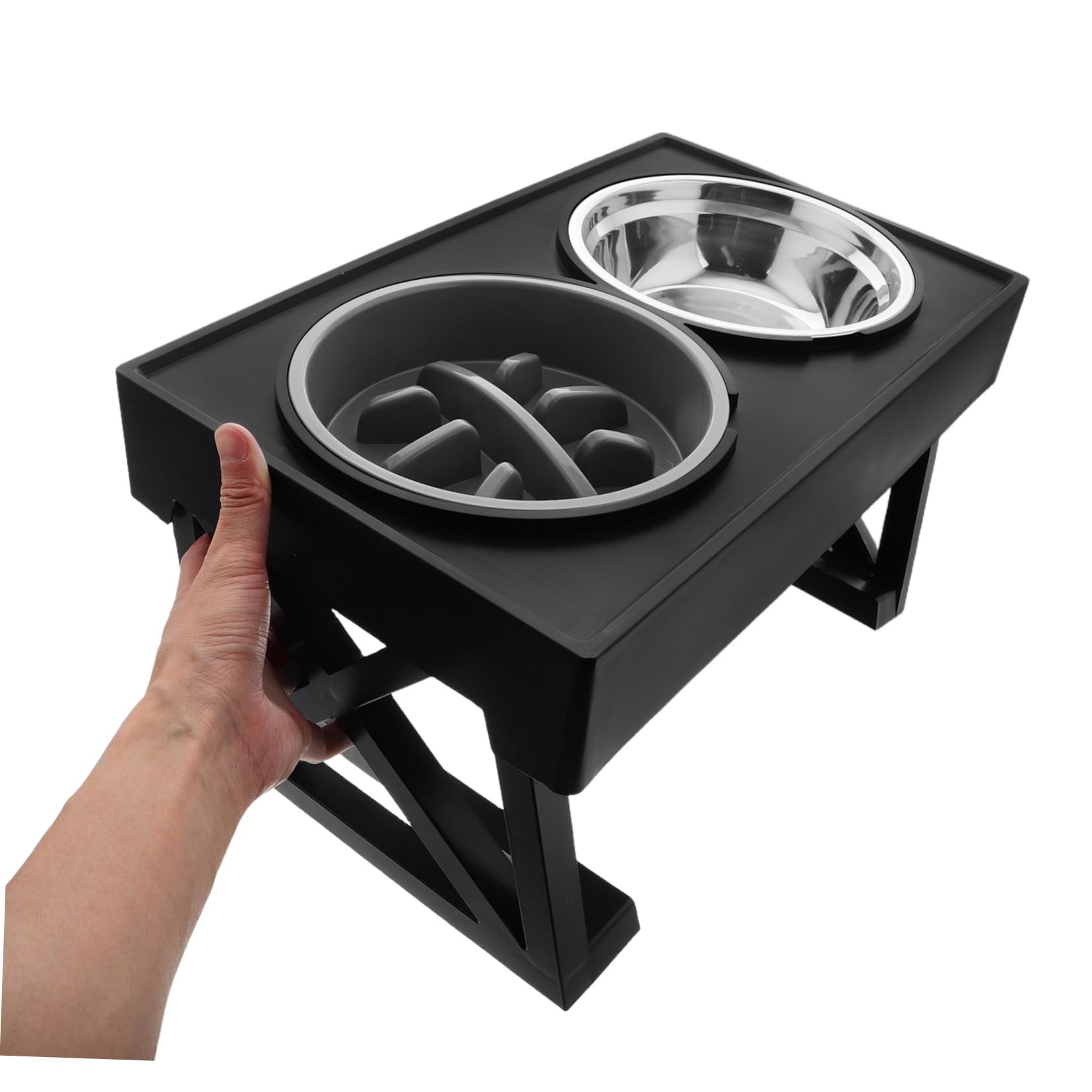 Gamelle Surélevée Double Bol Anti-glouton, pour Chats et Chiens | Acier Inoxydable et Abs, Usage Eau et Nourriture, Format Voyage, Intérieur et Extérieur, Deux Bols