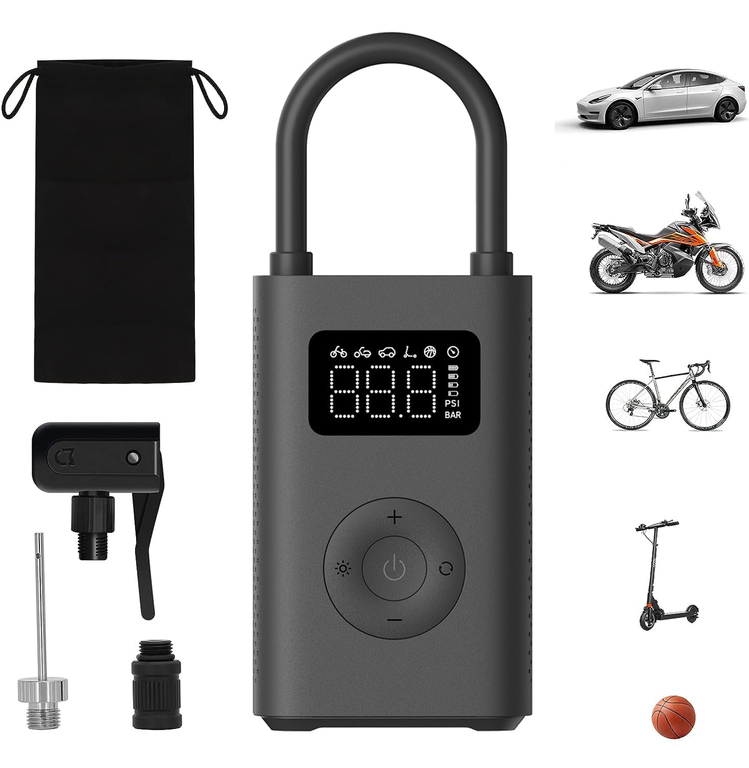 Original Portable Electric Air Compressor for Xiaomi 150 PSI Tire Inflator for Car Scooter Bike Tires and Balls Cordless with Digital Pressure