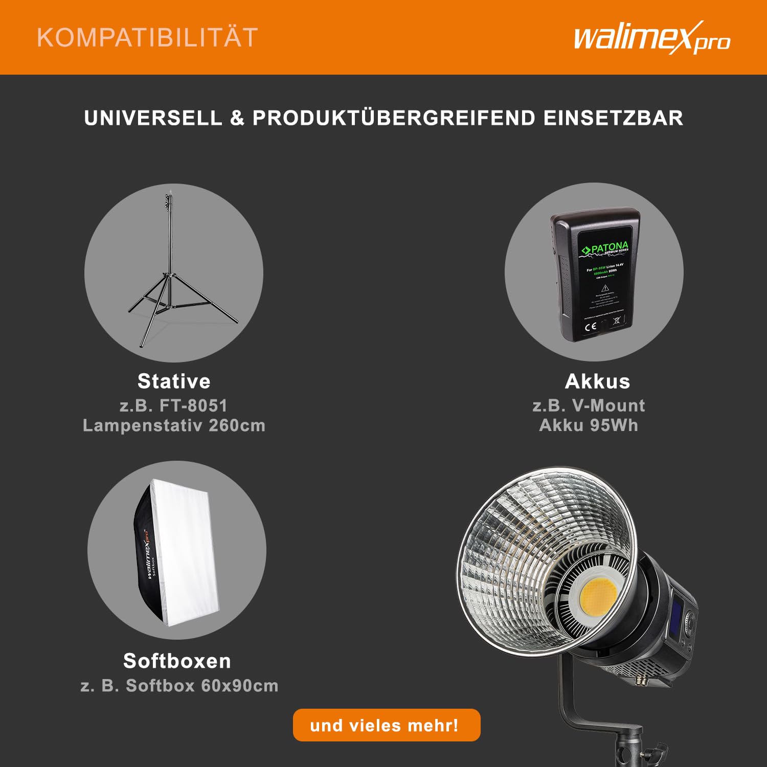 Walimex pro Niova 120 W Compact Bi Color ściemniana lampa wideo LED z reflektorem Bowens I światło studyjne z technologią COB LED I 3000-6500 K, CRI=95+ I natężenie światła regulowane w zakresie