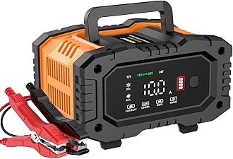 Battery Charger 10A, NEXPEAK 12V 24V LiFePO4 Car Battery Chargers, Automatic Maintainer with Temperature Compensation for Car Motorcycle Truck, AGM, Gel, Wet, SLA