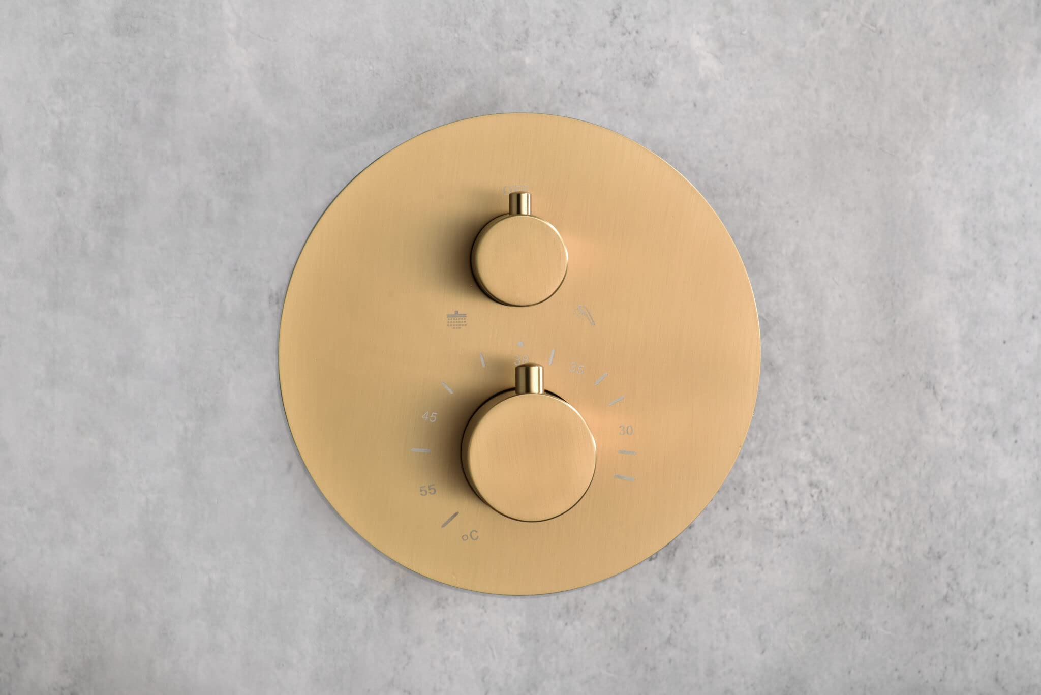 IMEX Sistema doccia Termostatico Serie Monza - Spruzzatore in acciaio inox extra piatto da 25 cm, rubinetteria in ottone con cartuccia termostatica e sistema di autopulizia TURN CLEAN (oro