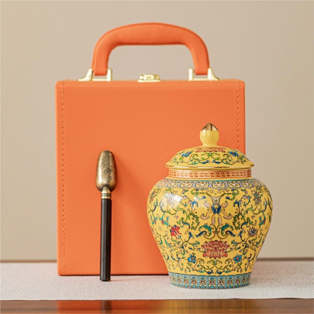 SONGCHAO Sugar Jar Ceramic Loose Tea Storage Container Jar Household Sealed Retro Set Single Jar/Double Gift Box Tea Canister(Single Tank)