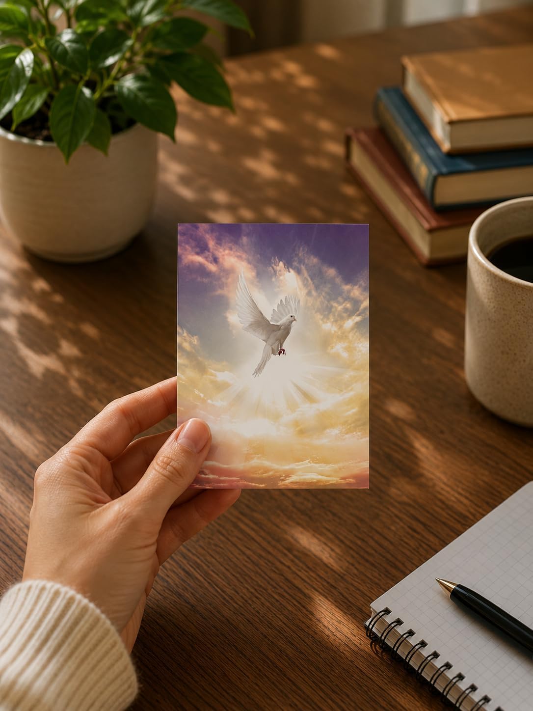 Funeral Memorial Prayer Cards FPC1175EN Dove in bright sky