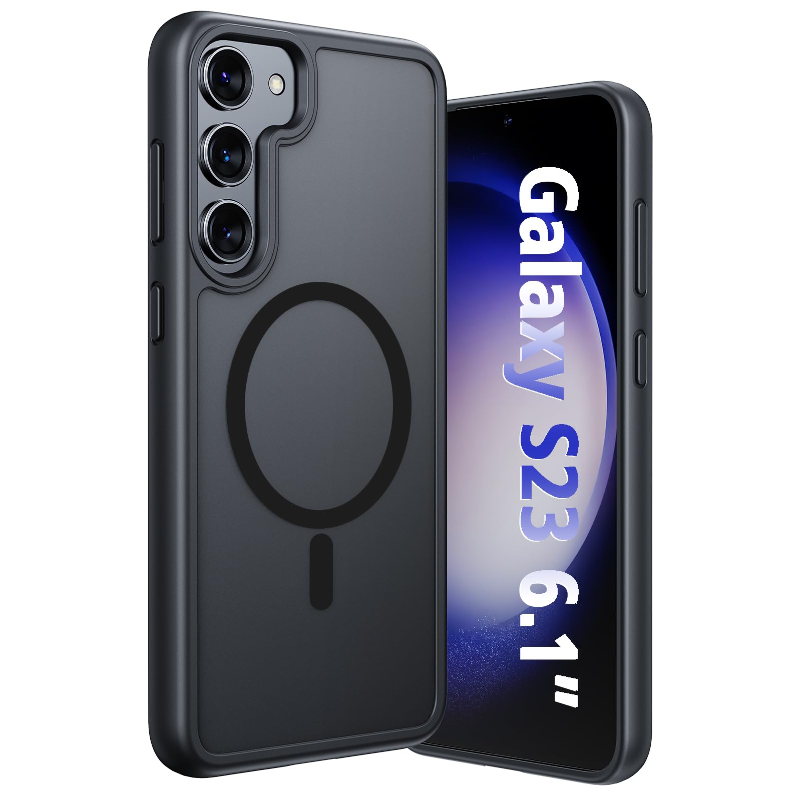 ANNGELAS Magnetic Phone Case Compatible with Samsung Galaxy S23 – Shockproof Cell Phone Case Works with Wireless Charging, MagSafe Card Wallet – Sleek Protective Case – Matte Black