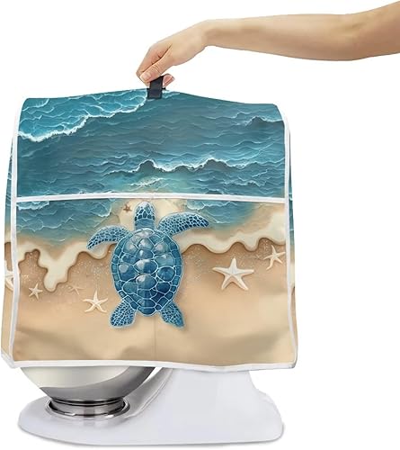 Miniatura 2 de Talayituse Beach Turtle Starfish Print Stand Mixer Cover for 4.5-5 Quarts Kitchen Aid, Washable Mixer Dust Cover with Handle and Pocket Kitchen