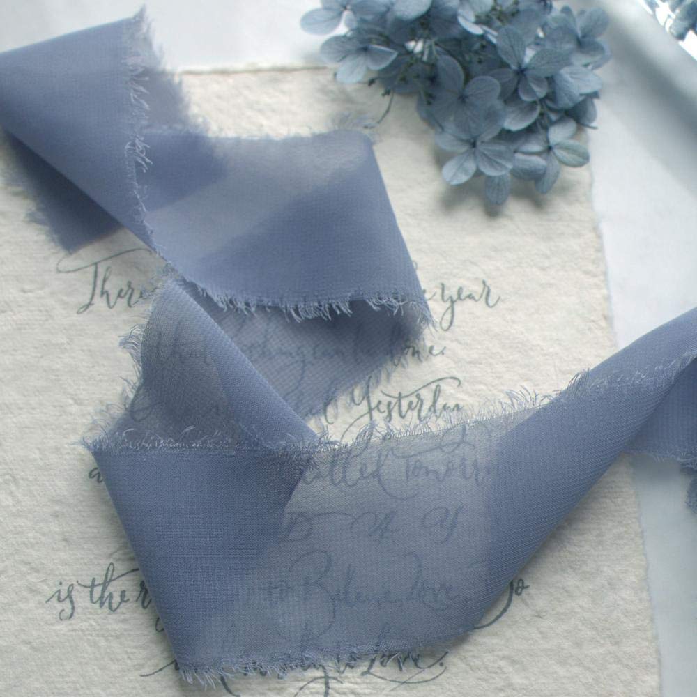 4,5 cm x 5,5 m Staubblaues, ausgefranstes Chiffon-Seidenband, handgefertigte Fransen, Bandsträuße, Hochzeitseinladung, Geschenkverpackung, Flatlay-Dekor, Lila