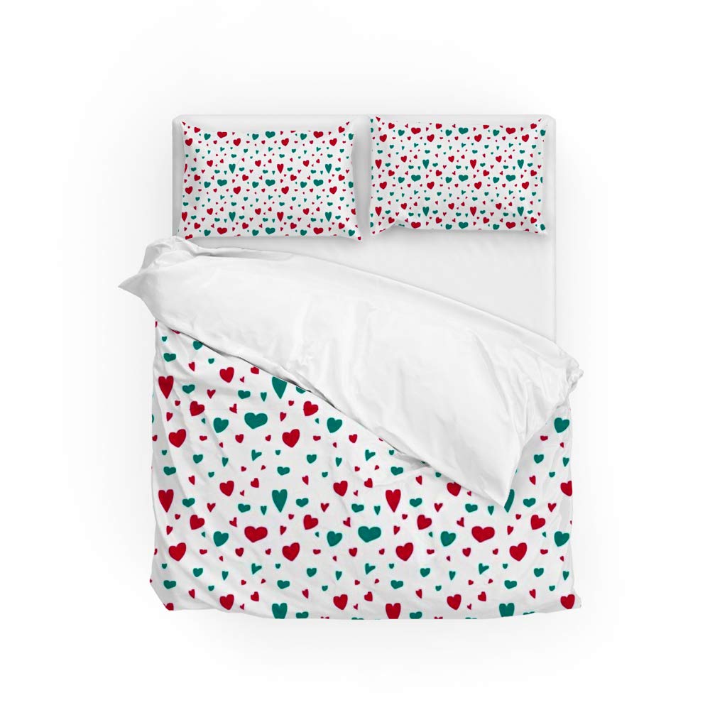 Housse de couette et 2 taies d'oreiller cœurs colorés pour changer facilement de linge de lit