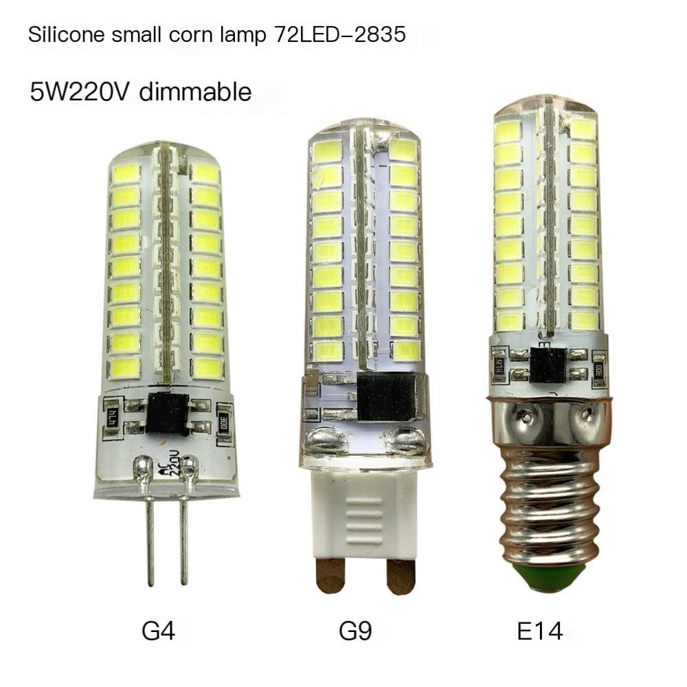 XYAL Lampadine, Confezione da 50, Lampada LED a mais in silicone G4/G9/E14 SMD2835-72LED AC220V 5W Luce dimmerabile a LED(Cold white,G4 220V)