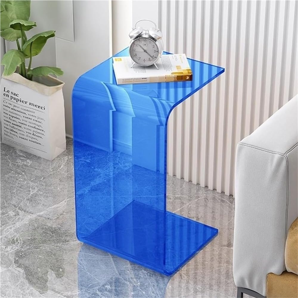 SXZenSpace Acrylic Clear Side Table, C-Shape Bedside Modern End Sofa Small Snack C Tables for Living Room, Bedroom, Balcony, Patio, Office(Blue,60cm/23.6in)