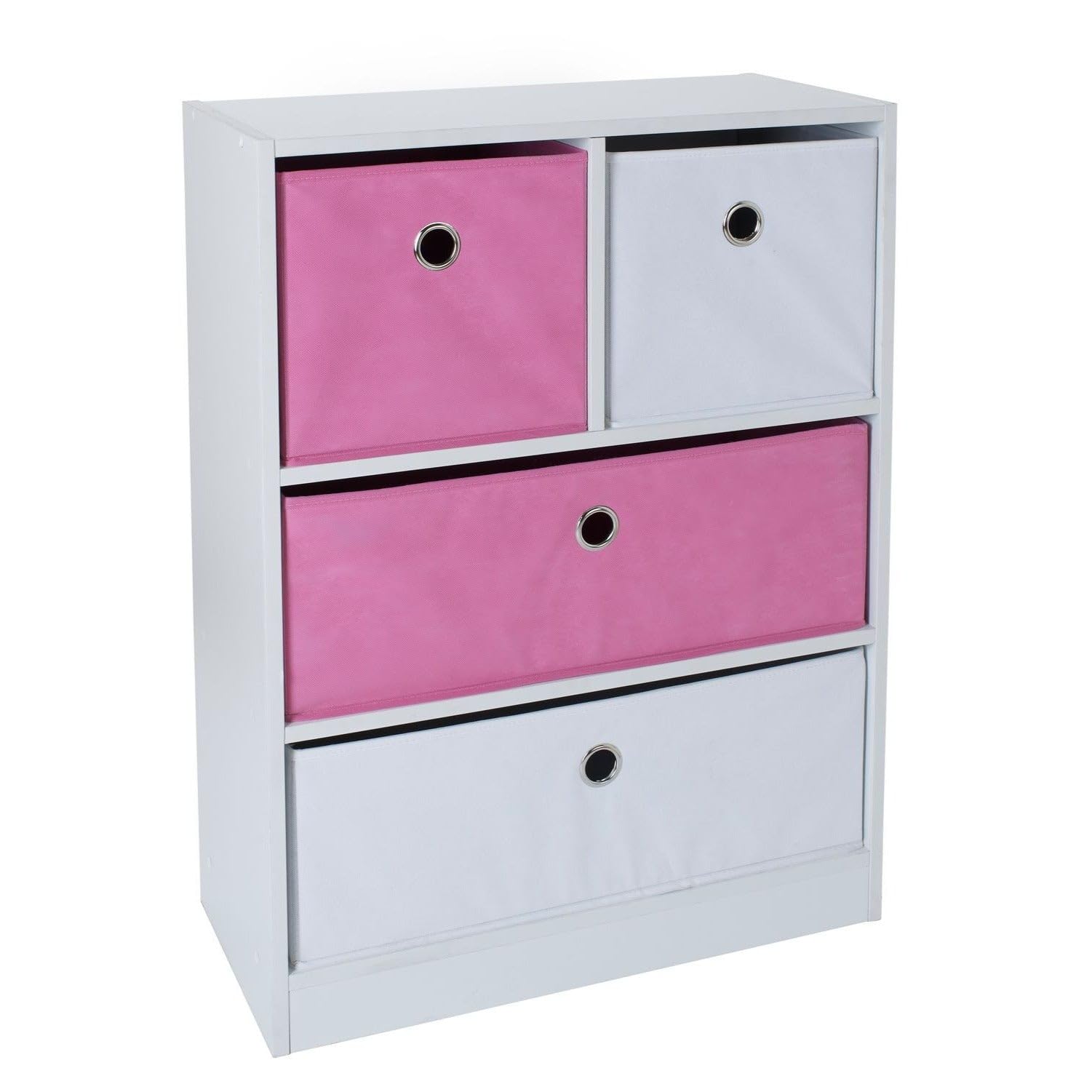 House & Homestyle 2+2 Tier Cubes Storage Unit Wooden Cabinet Organiser Bookcase Drawers White and Pink
